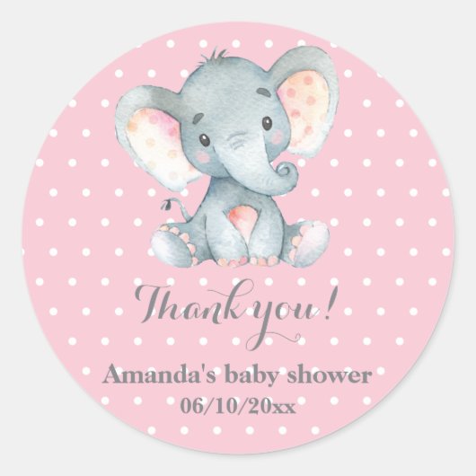 Girl Elephant Baby shower Roze Hartelijk dank Ronde Sticker (Voorkant)