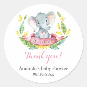 Girl Elephant Baby shower Roze Hartelijk dank Ronde Sticker