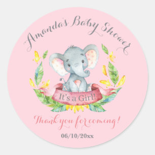 Girl Elephant Baby shower Roze Hartelijk dank Ronde Sticker