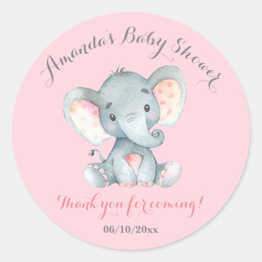 Girl Elephant Baby shower Roze Hartelijk dank Ronde Sticker (Voorkant)