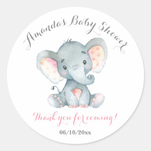 Girl Elephant Baby shower Roze Hartelijk dank Ronde Sticker