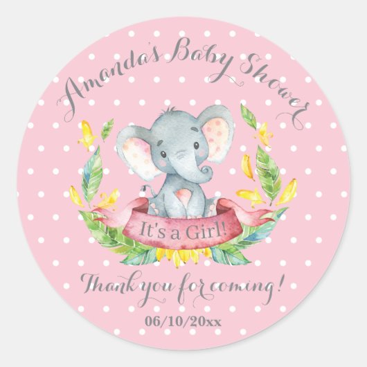 Girl Elephant Baby shower Roze Hartelijk dank Ronde Sticker (Voorkant)