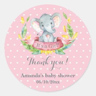 Girl Elephant Baby shower Roze Hartelijk dank Ronde Sticker