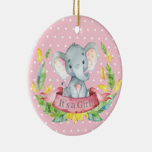 Girl Elephant Baby shower Roze Keramisch Ornament (Rechts)