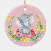 Girl Elephant Baby shower Roze Keramisch Ornament (Achterkant)