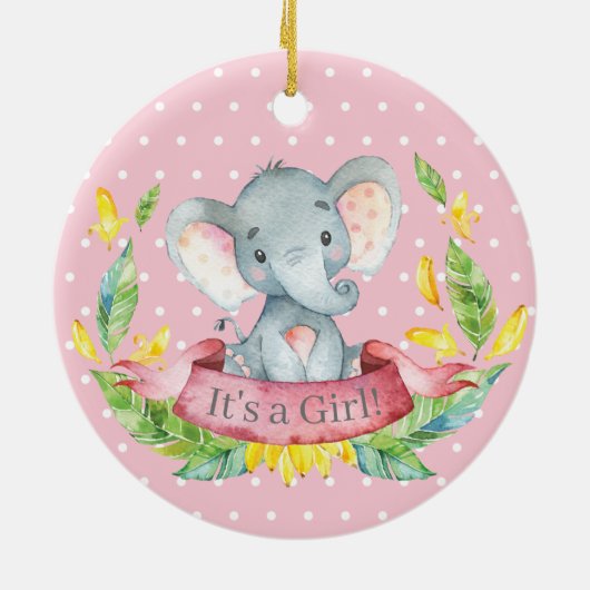 Girl Elephant Baby shower Roze Keramisch Ornament (Achterkant)