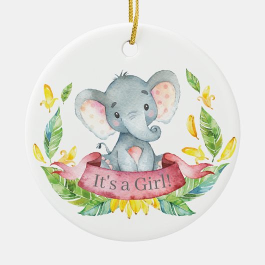 Girl Elephant Baby shower Roze Keramisch Ornament (Voorkant)