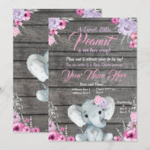 Girl Elephant Baby shower, roze paars Kaart (Voorkant / Achterkant)