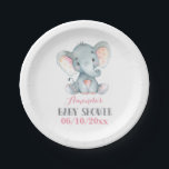 Girl Elephant Baby shower Roze Papieren Bordje<br><div class="desc">Meisje Olifant Baby shower Roze Papier Bord</div>