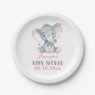 Girl Elephant Baby shower Roze Papieren Bordje