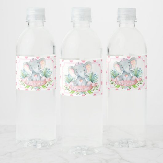 Girl Elephant Baby shower Water Fleslabels Waterfles Etiket (Flessen)