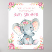 Girl Elephant Baby shower Welcome Table Sign Poster (Voorkant)