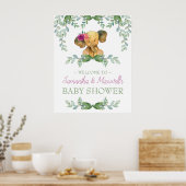 Girl Elephant Baby shower Welkom Sign Roze Groen Poster (Keuken)