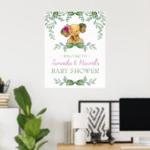 Girl Elephant Baby shower Welkom Sign Roze Groen Poster (Thuiskantoor)