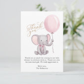 Girl Elephant Balloons Baby shower Dank je wel Bedankkaart (Staand voorkant)