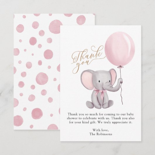 Girl Elephant Balloons Baby shower Dank je wel Bedankkaart (Voorkant / Achterkant)
