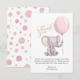 Girl Elephant Balloons Baby shower Dank je wel Bedankkaart