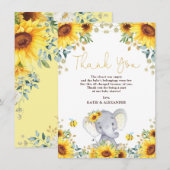 Girl Elephant Boho Sunflower Greenery Baby shower Bedankkaart (Voorkant / Achterkant)
