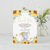 Girl Elephant Boho Sunflower Greenery Baby shower Bedankkaart (Staand voorkant)