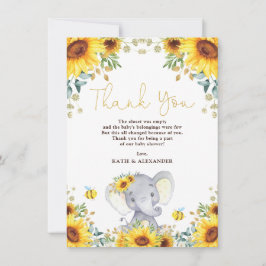 Girl Elephant Boho Sunflower Greenery Baby shower Bedankkaart