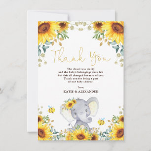 Girl Elephant Boho Sunflower Greenery Baby shower Bedankkaart
