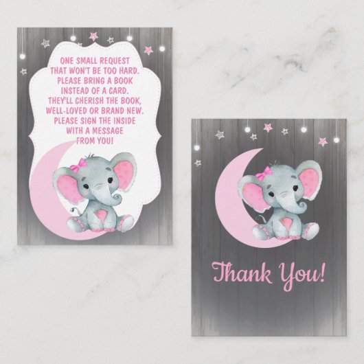 Girl Elephant Book Request Kaart voor Baby shower (Voorkant / Achterkant)