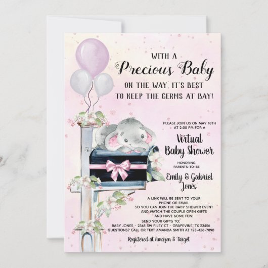 Girl Elephant Covid Baby shower per post Kaart (Voorkant)