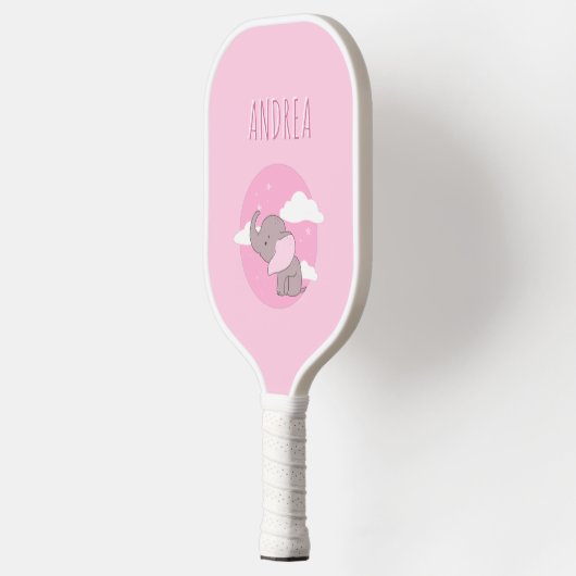 Girl Elephant Cute Pink Dreamweaver Clouds Kinder Pickleball Paddle (Links)