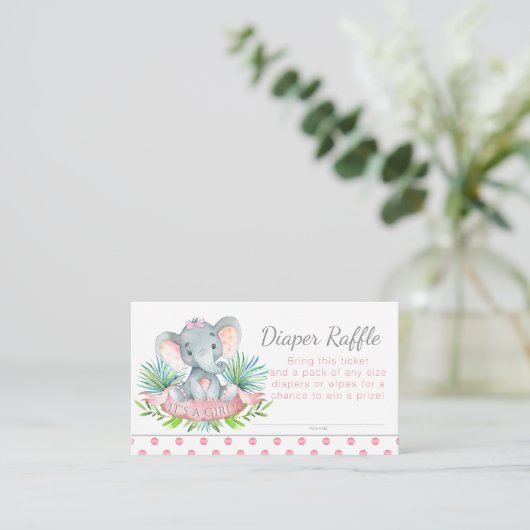 Girl Elephant Diaper Raffle Tickets Informatiekaartje (Staand voorkant)