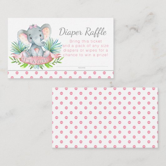 Girl Elephant Diaper Raffle Tickets Informatiekaartje (Voorkant / Achterkant)