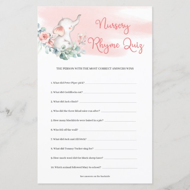 Girl Elephant Eucalyptus wesp Nursery Rhyme Quiz (Voorkant)