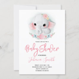 Girl Elephant Floral Baby shower Invitation Kaart