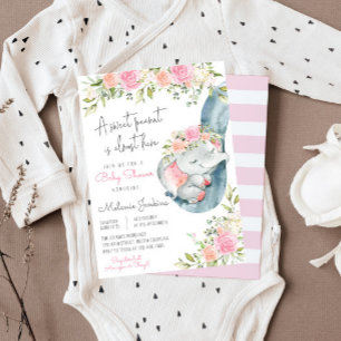 Girl Elephant Floral Baby shower Kaart
