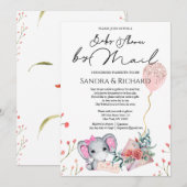 Girl Elephant Gold Glitter-ballon Shower by Mail Kaart (Voorkant / Achterkant)