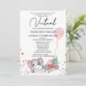 Girl Elephant Gold Glitter-ballon - virtuele Showe Kaart (Staand voorkant)