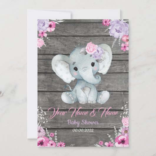 Girl Elephant Menu-kaart voor verjaardag van Baby  Kaart (Achterkant)