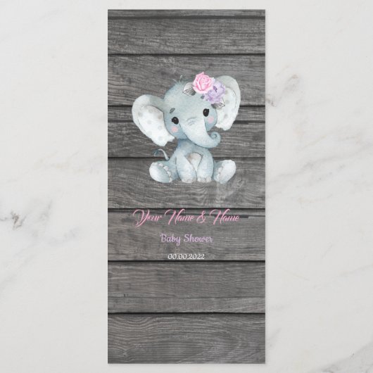 Girl Elephant Menu-kaart voor verjaardag van Baby Menu (Achterkant)