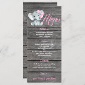 Girl Elephant Menu-kaart voor verjaardag van Baby  Menu (Voorkant / Achterkant)