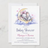 Girl Elephant Moon Baby Shower Kaart (Voorkant)