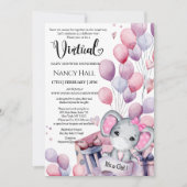 Girl Elephant Pink-ballonnen Virtueel Baby shower Kaart (Voorkant)