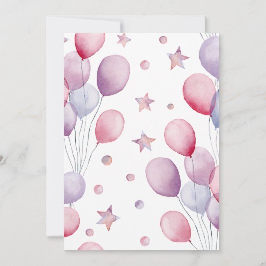 Girl Elephant Pink-ballonnen Virtueel Baby shower Kaart (Achterkant)