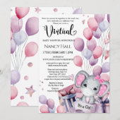 Girl Elephant Pink-ballonnen Virtueel Baby shower Kaart (Voorkant / Achterkant)