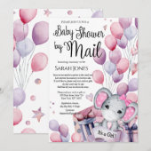 Girl Elephant Pink Balloons Baby shower per post Kaart (Voorkant / Achterkant)