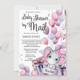 Girl Elephant Pink Balloons Baby shower per post Kaart