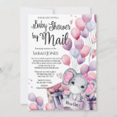 Girl Elephant Pink Balloons Baby shower per post Kaart (Voorkant)