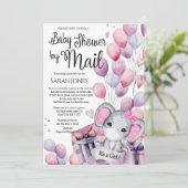 Girl Elephant Pink Balloons Baby shower per post Kaart (Staand voorkant)