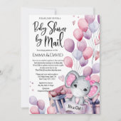 Girl Elephant Pink Balloons Baby shower per post Kaart (Voorkant)