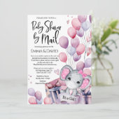 Girl Elephant Pink Balloons Baby shower per post Kaart (Staand voorkant)