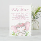 Girl Elephant Pink Rose Waterverf Baby shower Kaart (Staand voorkant)