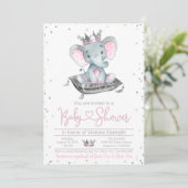 Girl Elephant Princess Baby shower Invitation Kaart (Staand voorkant)